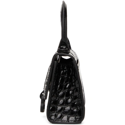 Shop Balenciaga Black Croc Mini Hourglass With Chain Bag In 1000 Black