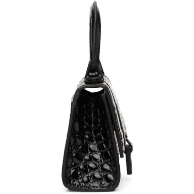 Shop Balenciaga Black Croc Mini Hourglass With Chain Bag In 1000 Black