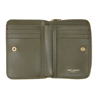 Shop Saint Laurent Khaki Monogram Compact Zipped Wallet In 3344 Kaki