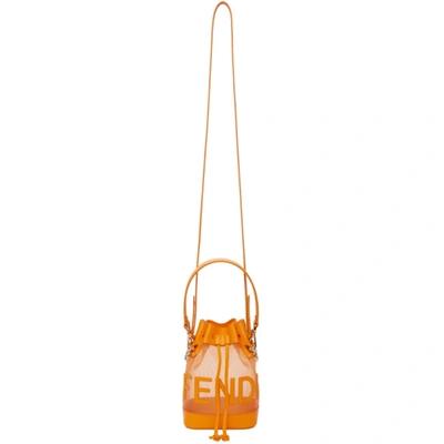 Shop Fendi Orange Mesh Mini Mon Tresor Bucket Bag In F1duo Golden