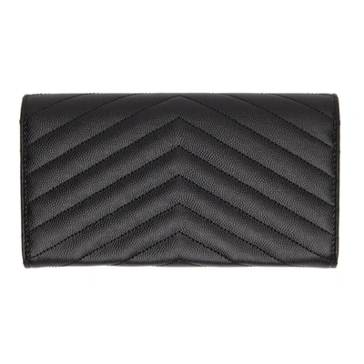 Shop Saint Laurent Black Monogram Grain De Poudre Large Wallet In 1000 Black