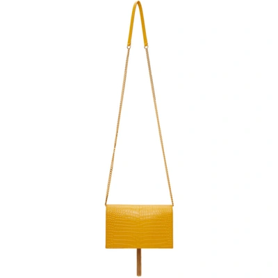 Shop Saint Laurent Yellow Croc Kate Tassel Chain Wallet Bag In 7004 Saffran