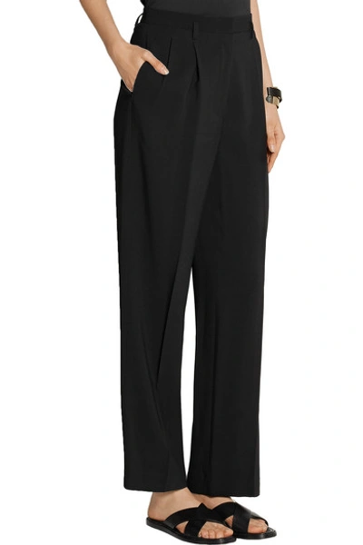 Shop The Row Ray Pleated Stretch-cady Wide-leg Pants In Black