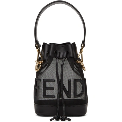 Shop Fendi Black Mesh Mini Mon Tresor Bucket Bag In F0kur Black