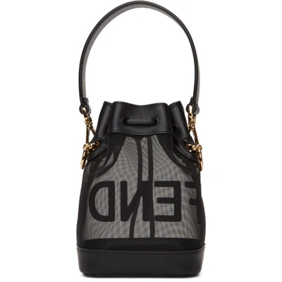 Shop Fendi Black Mesh Mini Mon Tresor Bucket Bag In F0kur Black