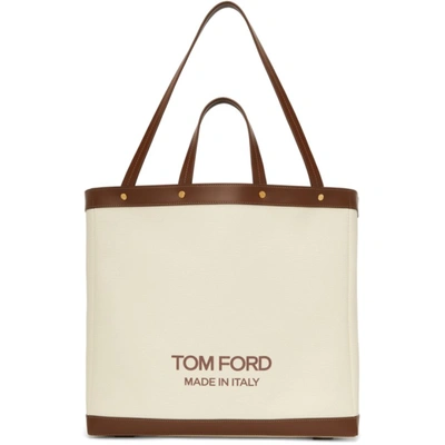 Shop Tom Ford Off-white Medium T Screw Tote In C7713 Off White/cuoi