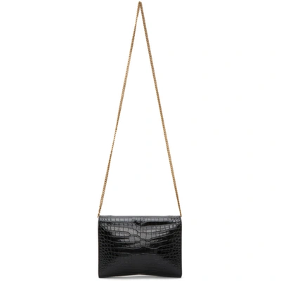 Shop Saint Laurent Black Croc Cassandra Chain Wallet Bag In 1000 Black