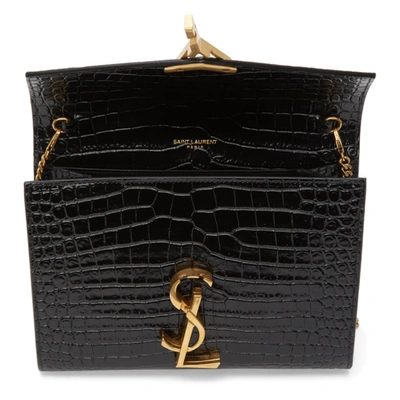 Shop Saint Laurent Black Croc Cassandra Chain Wallet Bag In 1000 Black