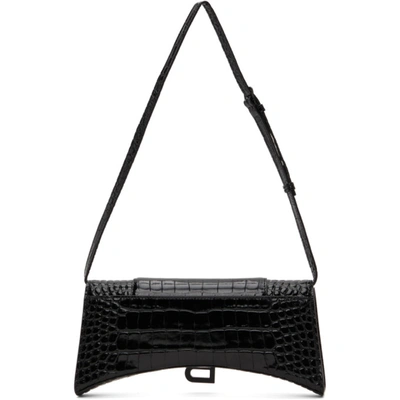 Shop Balenciaga Black Croc Stretched Hourglass Shoulder Bag In 1000 Black