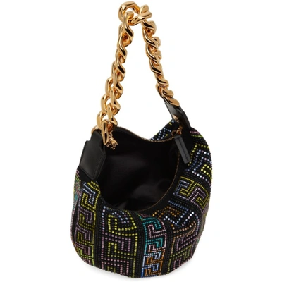 Shop Versace Black Crystal Greca Chain Bag In 6b12v Black Multicol