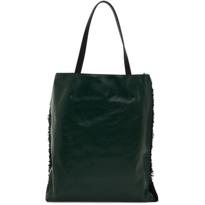 Shop Marni Navy & Green Shearling Museo Tote In Z2o08 Blublack/sphe