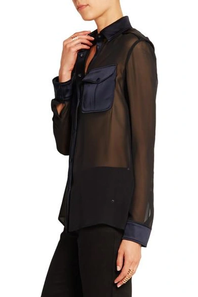 Shop Tom Ford Satin-trimmed Silk-chiffon Shirt In Black