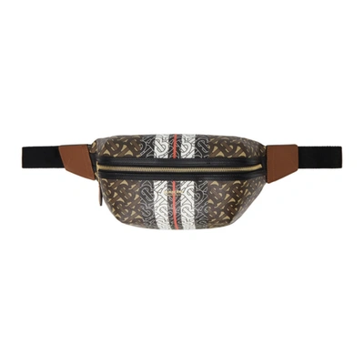 Monogram Stripe E-canvas and Leather Belt in Bridle Brown - Women