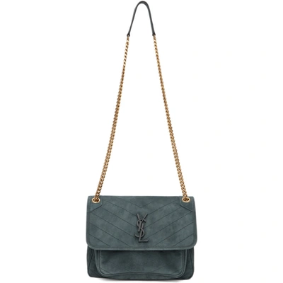 Shop Saint Laurent Blue Suede Medium Niki Bag In 4458 Algae