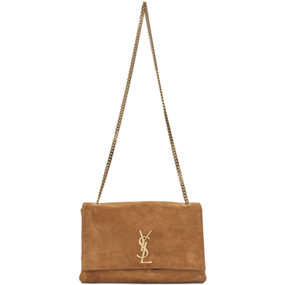 Shop Saint Laurent Reversible Tan Suede Medium Kate Bag In 7761 Cinna/cara