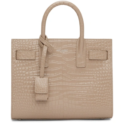 Shop Saint Laurent Taupe Croc Nano Sac De Jour Tote In 2721 Dkbeig