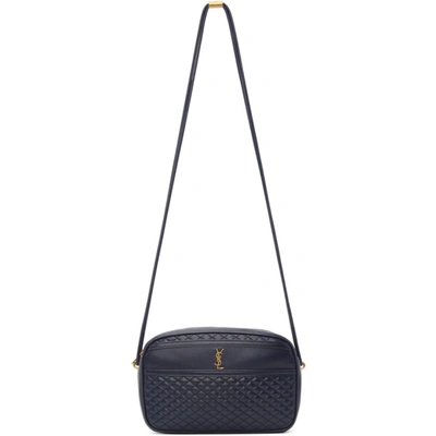 Shop Saint Laurent Navy Quilted Victoire Camera Bag In 4147 Marine