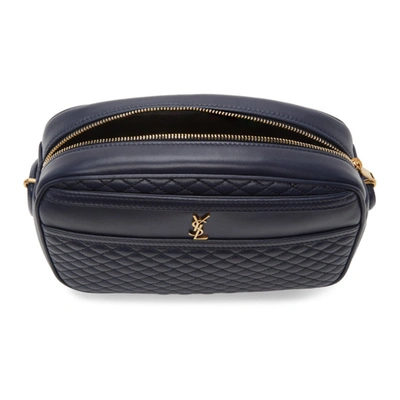 Shop Saint Laurent Navy Quilted Victoire Camera Bag In 4147 Marine