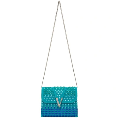 Shop Versace Blue Crystal Virtus Shoulder Bag In 1v33p Capri Breeze P