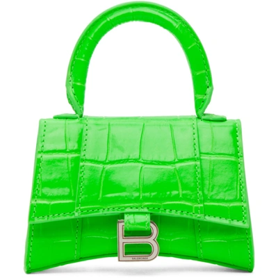 Shop Balenciaga Green Croc Mini Hourglass Bag In 3810 Flugrn