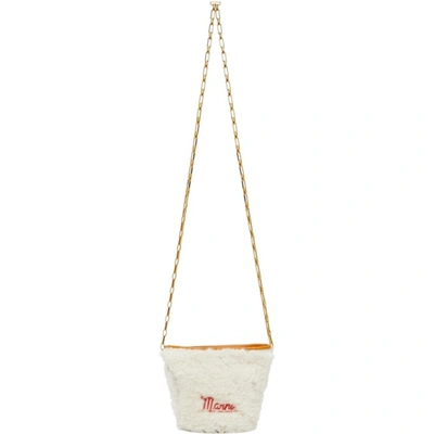 Shop Marni Off-white & Orange Nano Shearling Chain Bucket Bag In Z2o10 Natural White