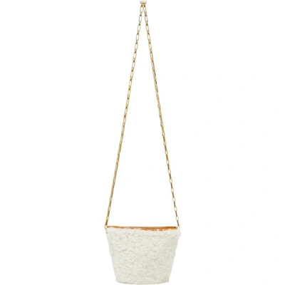 Shop Marni Off-white & Orange Nano Shearling Chain Bucket Bag In Z2o10 Natural White