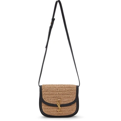Shop Saint Laurent Beige & Black Crochet Medium Kaia Satchel Bag In 7063 Nat/blk