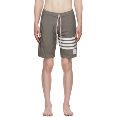 Shop Thom Browne Grey Tech 4-bar Board Swim Shorts In 035 Med Gre