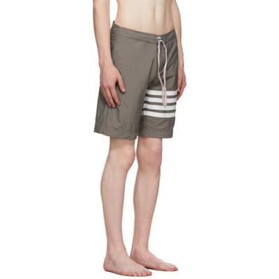 Shop Thom Browne Grey Tech 4-bar Board Swim Shorts In 035 Med Gre