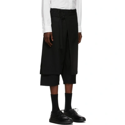 Shop Yohji Yamamoto Black Cropped Wrap Trousers