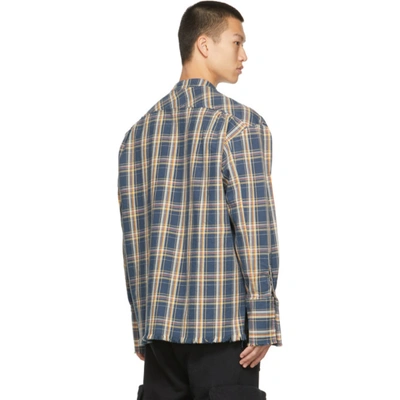 Shop Greg Lauren Navy Plaid Boxy Studio Shirt