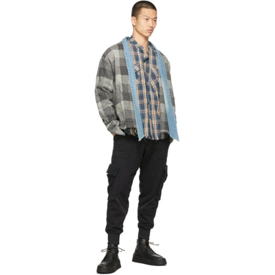 Shop Greg Lauren Navy Plaid Boxy Studio Shirt