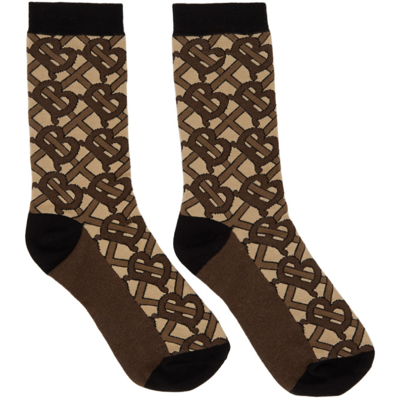 Shop Burberry Brown Tb Monogram Socks In Bridle Brown