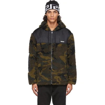 Shop Versace Green & Black Fleece Camouflage Jacket In 2g300 Green