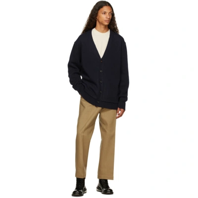 Shop Maison Margiela Navy Wool Cardigan In 511 Navy