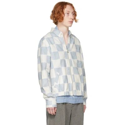 Shop Jacquemus Blue & White 'le Blouson Chemise' Jacket In Print Blue Squares