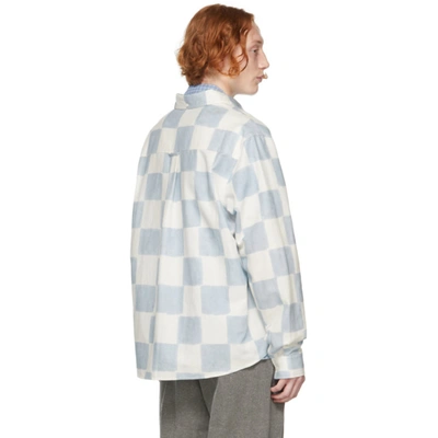 Shop Jacquemus Blue & White 'le Blouson Chemise' Jacket In Print Blue Squares