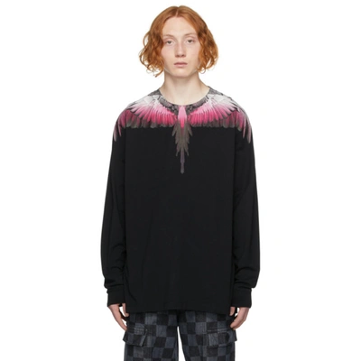 Shop Marcelo Burlon County Of Milan Black & Pink Wings Long Sleeve T-shirt In Black/fushcia