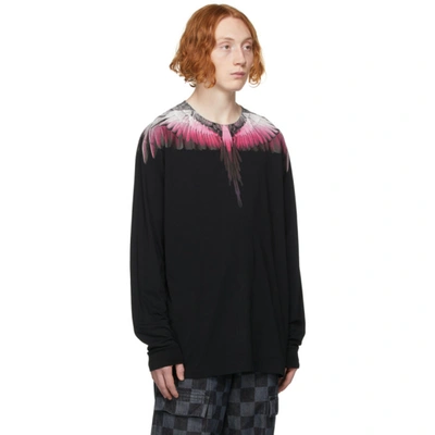 Shop Marcelo Burlon County Of Milan Black & Pink Wings Long Sleeve T-shirt In Black/fushcia