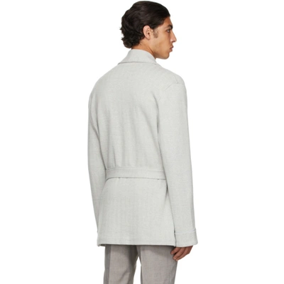 Shop Ermenegildo Zegna Grey Smoking Cardigan In 105 Plaster