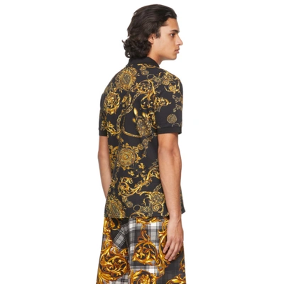 Shop Versace Jeans Couture Black Baroque Polo In Eg89 Nero + Oro