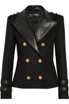 BALMAIN Leather-Trimmed Wool And Cashmere-Blend Jacket