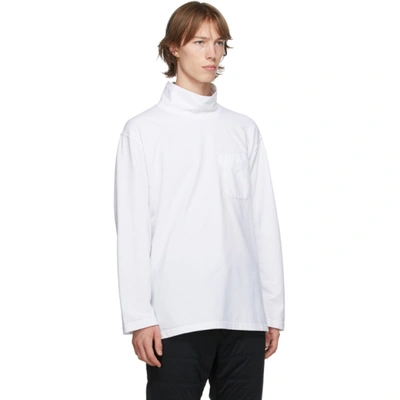 Shop Engineered Garments White Mock Neck Long Sleeve T-shirt In Dz019 White