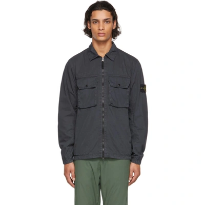 Stone Island Grey Cotton Canvas Brushed Overshirt Jacket In V0165 Charcoal  | ModeSens