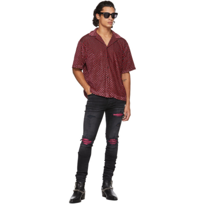 Shop Amiri Black & Pink Cracked Leather Mx1 Jeans In Aged Black