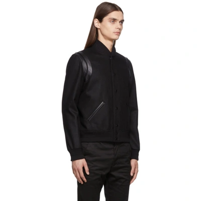 Shop Saint Laurent Black Wool Teddy Bomber Jacket In 1000 Black
