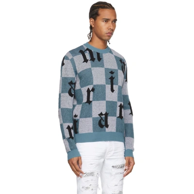 Shop Amiri Blue & White Jacquard Check Logo Sweater In Blue Multi-