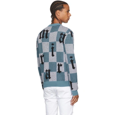 Shop Amiri Blue & White Jacquard Check Logo Sweater In Blue Multi-