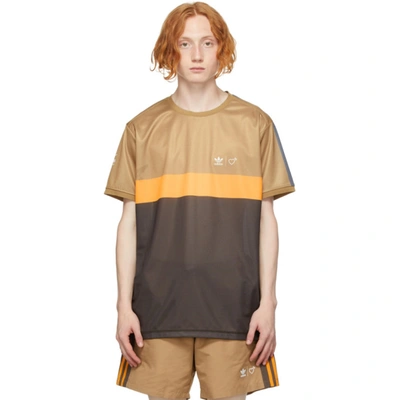 Shop Adidas X Human Made Brown Graphic T-shirt In Cardboard/tangerine