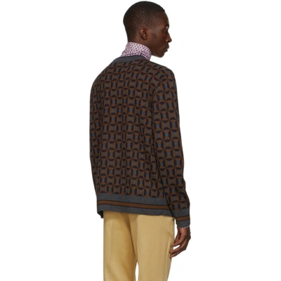 Shop Dries Van Noten Brown & Navy Wool Jacquard Cardigan In 803 Dark Grey